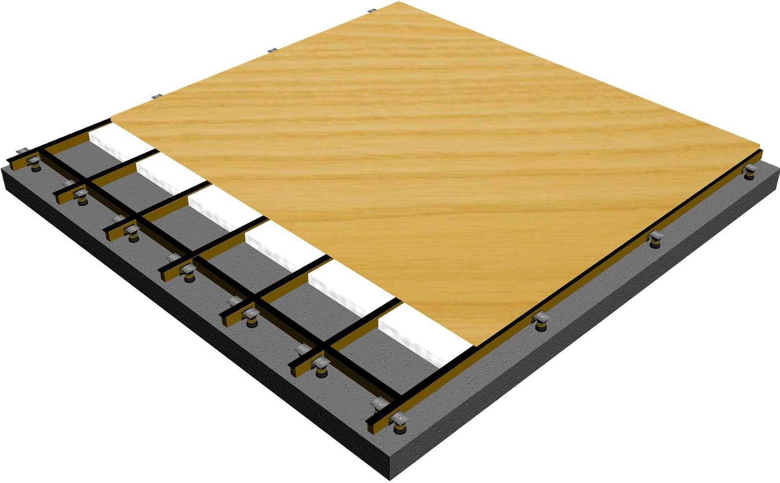 Bonda floor isolation: isolators, cavity wool and timber